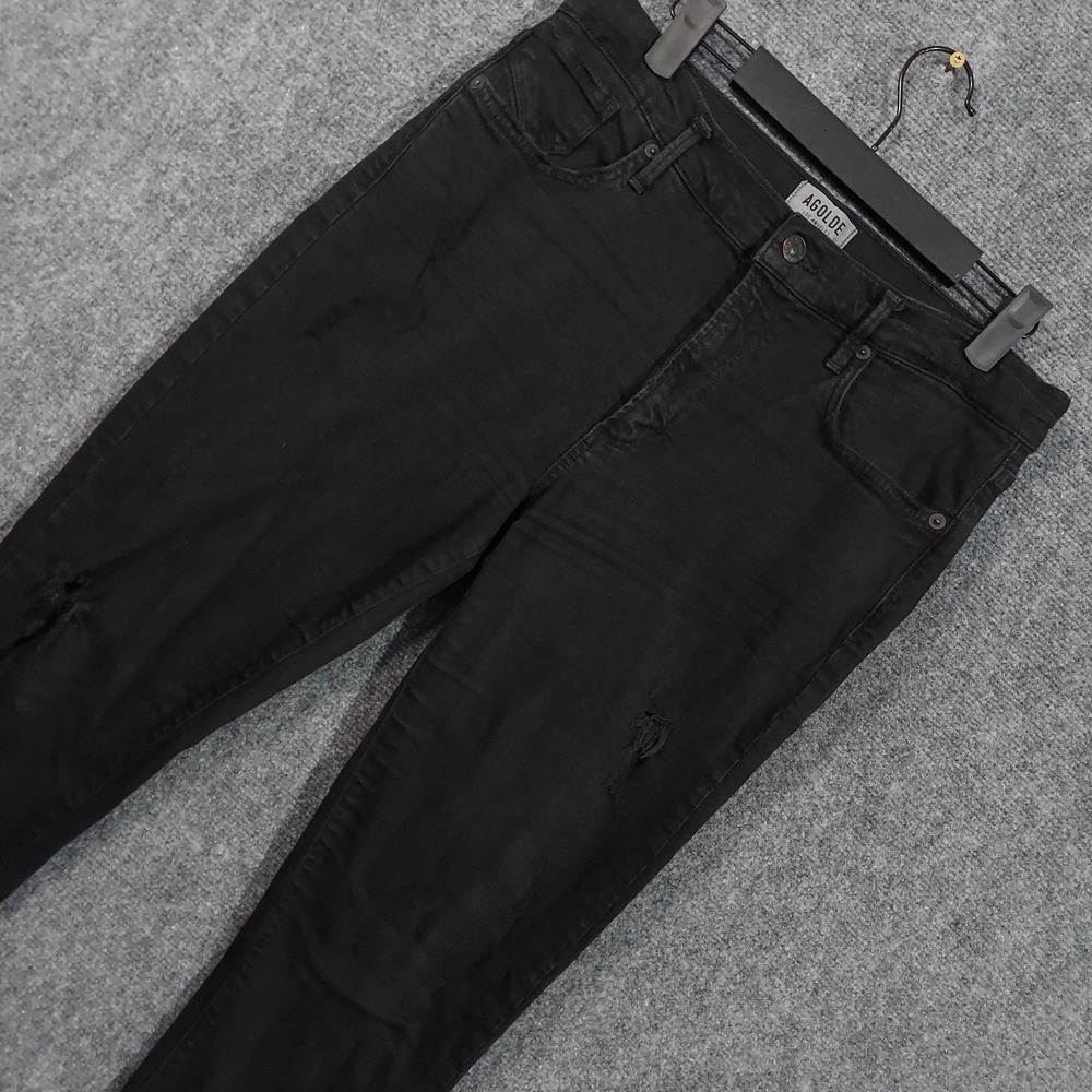 AGOLDE Jeans Womens 30x26 Black‎ High Rise Distressed Skinny Stretch Raw Hem